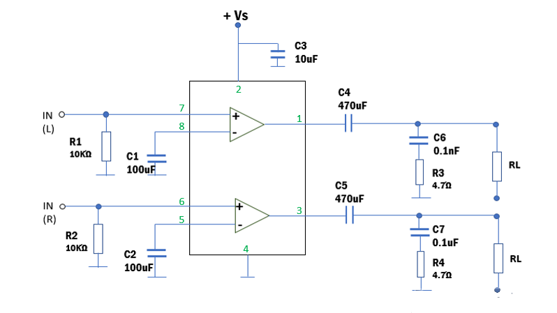 The TDA2822 Test Circuit (Stereo)