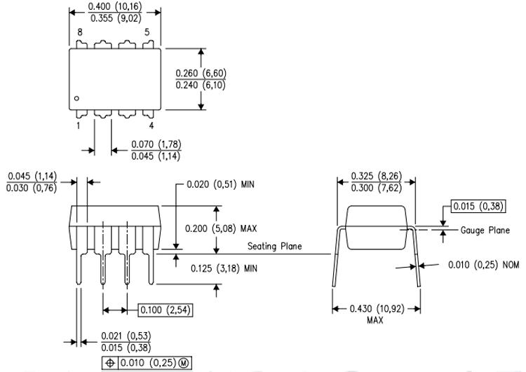 LM1458 2D Model and Dimensions
