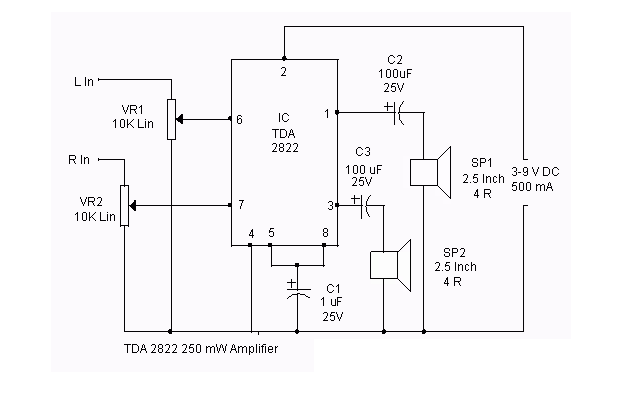 TDA2822 Audio Amplifier Circuit Diagram